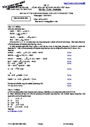 Đáp án đề thi chọn học sinh giỏi cấp tỉnh môn Hóa học Lớp 9 THCS - Đề 17 - Năm học 2011-2012 - Sở giáo dục và đào tạo Tiền Giang